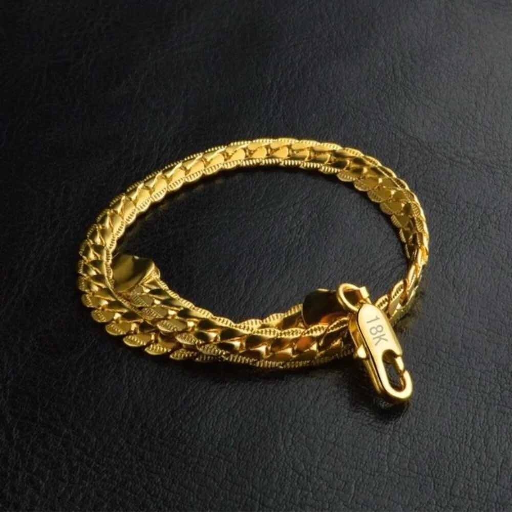 18K gold 5mm Chain Bracelets for Women and Men luxury - 8 inches